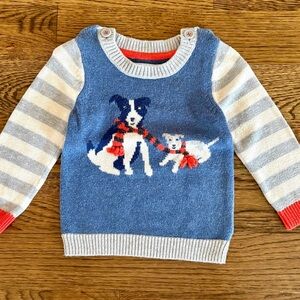 Baby Boden Blue and White Striped Sweater with Dog Design
